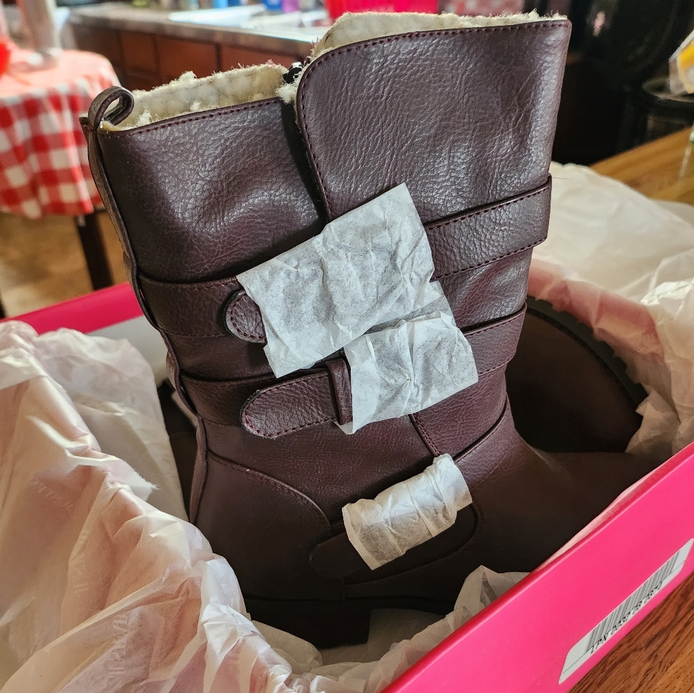Brand New Boots from Just Fab. Size 8.5 and color is Burgundy.